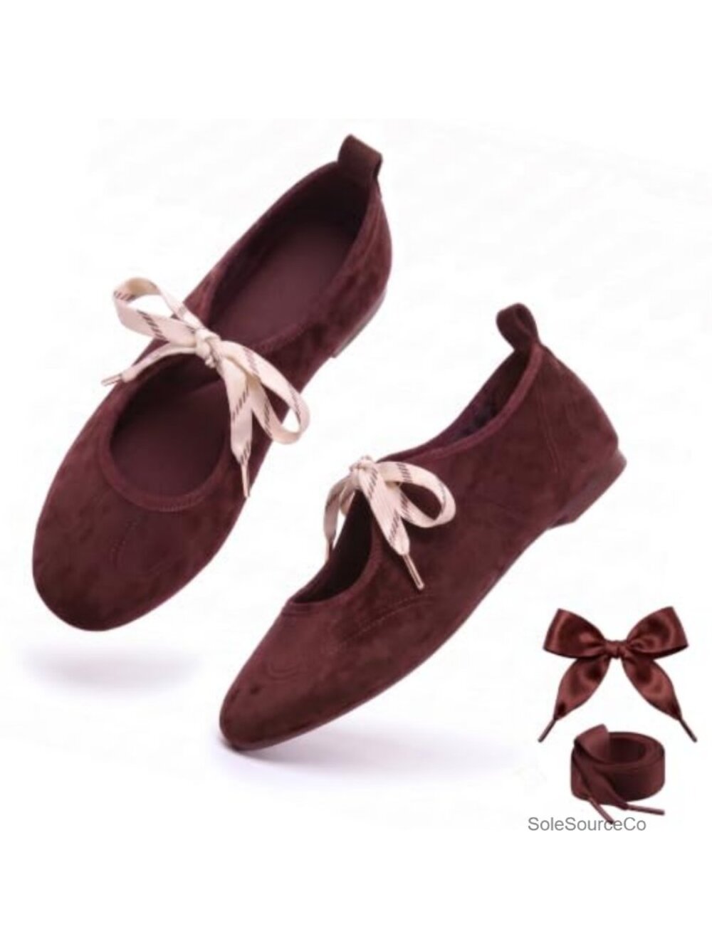 Womens Velvet Bow Ballet Flats Mary Jane Memory Foam Slip-On Shoes